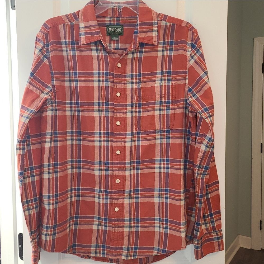 American Eagle Men's Button Down Plaid Shirt - Picture 2 of 9
